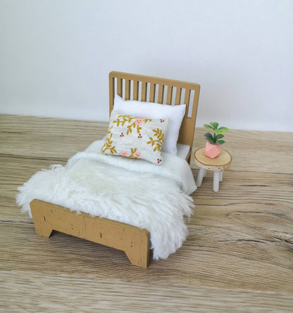 Dolhouse miniature kids room 1:12 scale furniture, Soft Latte & Peach Set, miniature bed, bean bag (perfect for Maileg mouse)