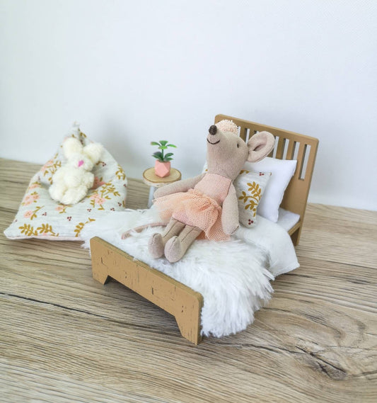 Dolhouse miniature kids room 1:12 scale furniture, Soft Latte & Peach Set, miniature bed, bean bag (perfect for Maileg mouse)