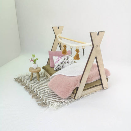 Dolhouse miniature 1:12 scale furniture / Blush/ kids room / bed / maileg mouse / wooden furniture