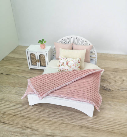 Dollhouse double bed 1:12 scale, Restful Bliss, miniature furniture bundle (perfect for Ikea Dollhouse)
