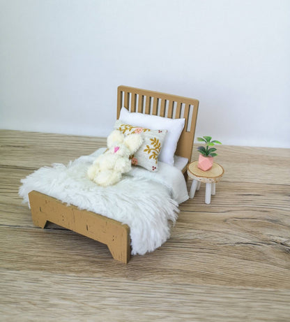 Dolhouse miniature kids room 1:12 scale furniture, Soft Latte & Peach Set, miniature bed, bean bag (perfect for Maileg mouse)