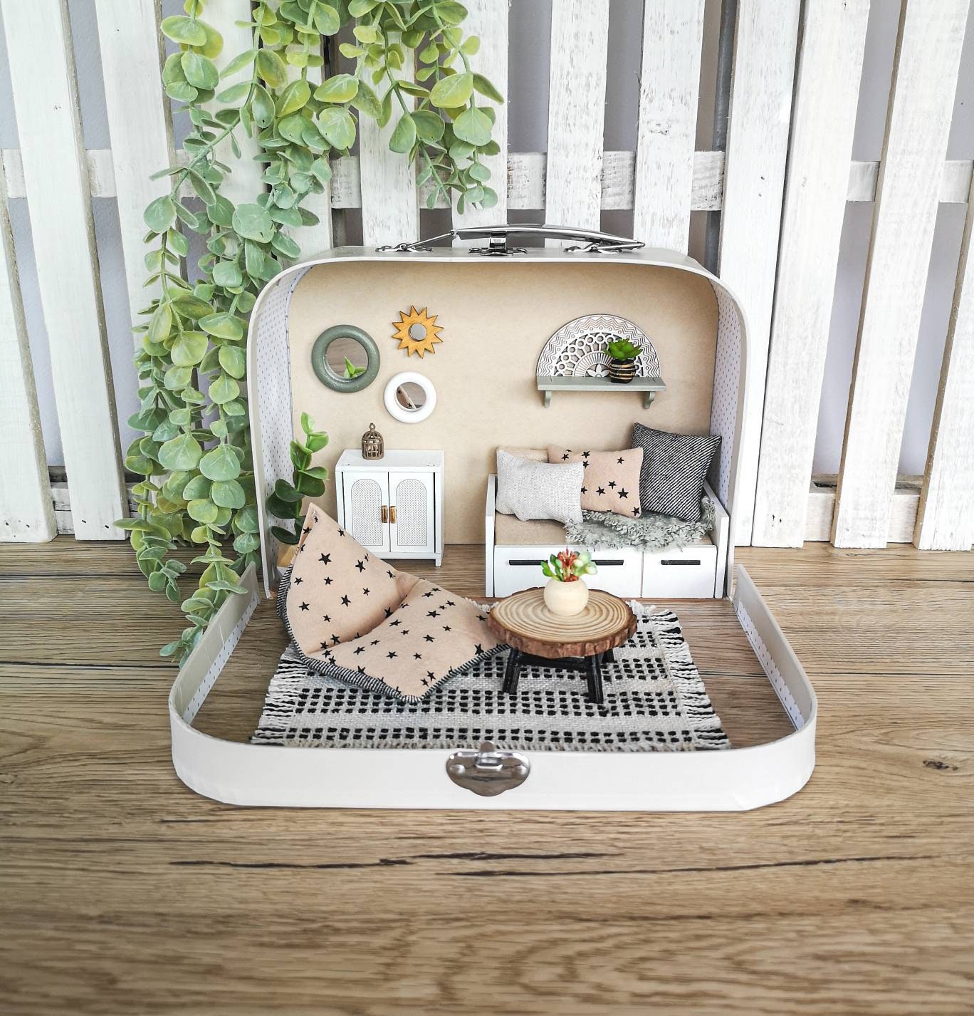 Small Dollhouse in a Suitcase, Dollhouse furniture, Miniature furniture, 1:12 scale, Maileg mouse house