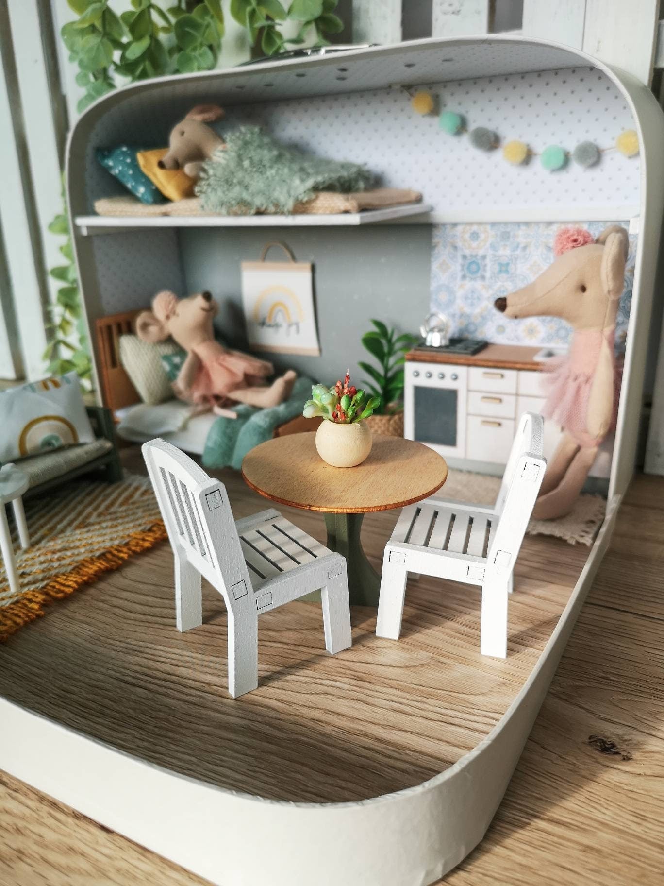 Medium Dollhouse in a Suitcase, The Calm Grove, Miniature furniture in 1:12 scale, Maileg mouse house