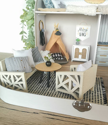 Large Dollhouse in a Suitcase, The Sleepover Suite, Miniature furniture in 1:12 scale, Maileg mouse house