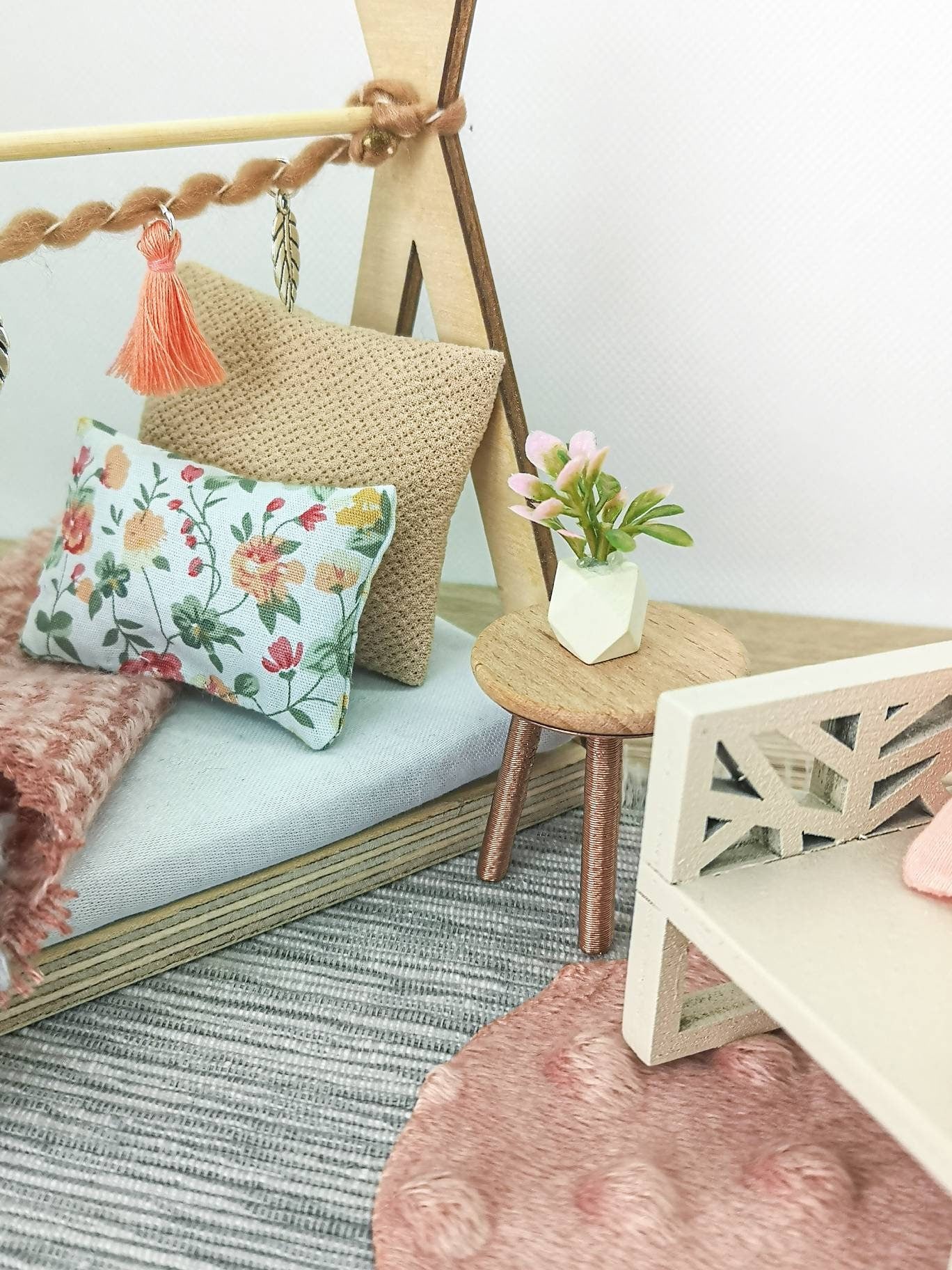 Dolhouse kids room set 1:12 scale, Peach Perfect, miniature furniture bundle, maileg mice (perfect for Ikea dollhouse)