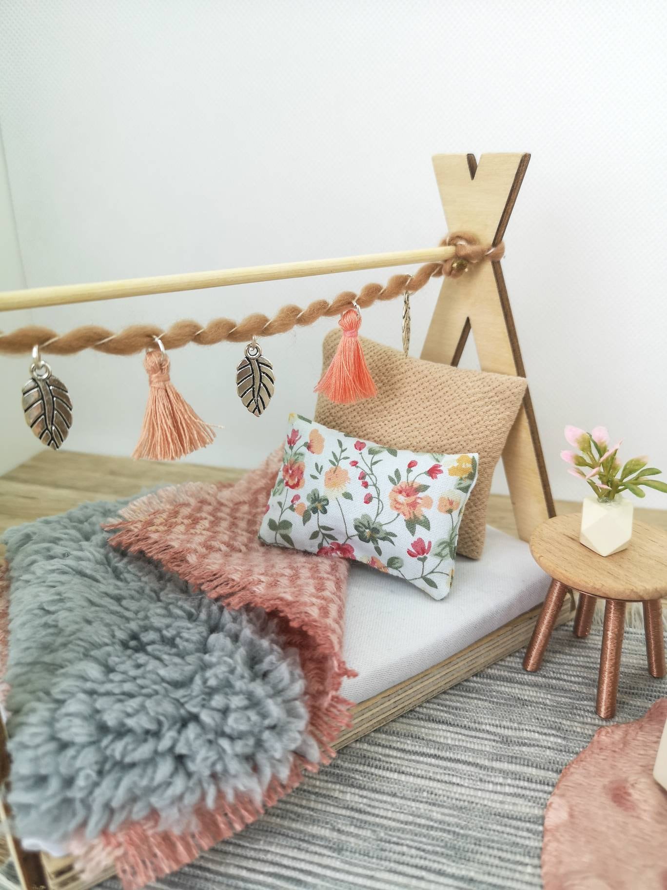 Dolhouse kids room set 1:12 scale, Peach Perfect, miniature furniture bundle, maileg mice (perfect for Ikea dollhouse)