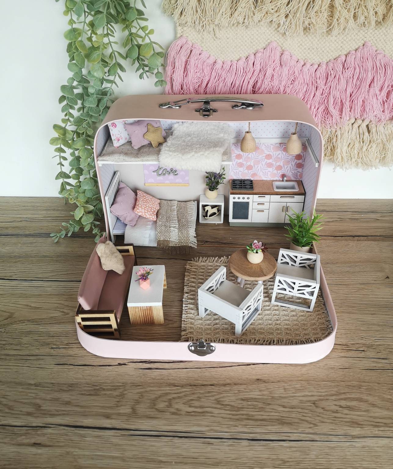 Medium Dollhouse in a Suitcase, BlushHaven, Miniature furniture in 1:12 scale, Maileg mouse house