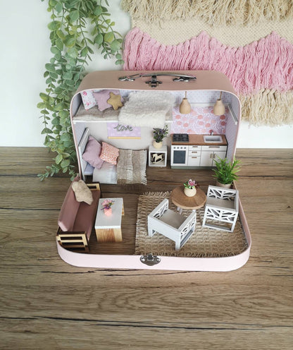 Medium Dollhouse in a Suitcase, BlushHaven, Miniature furniture in 1:12 scale, Maileg mouse house