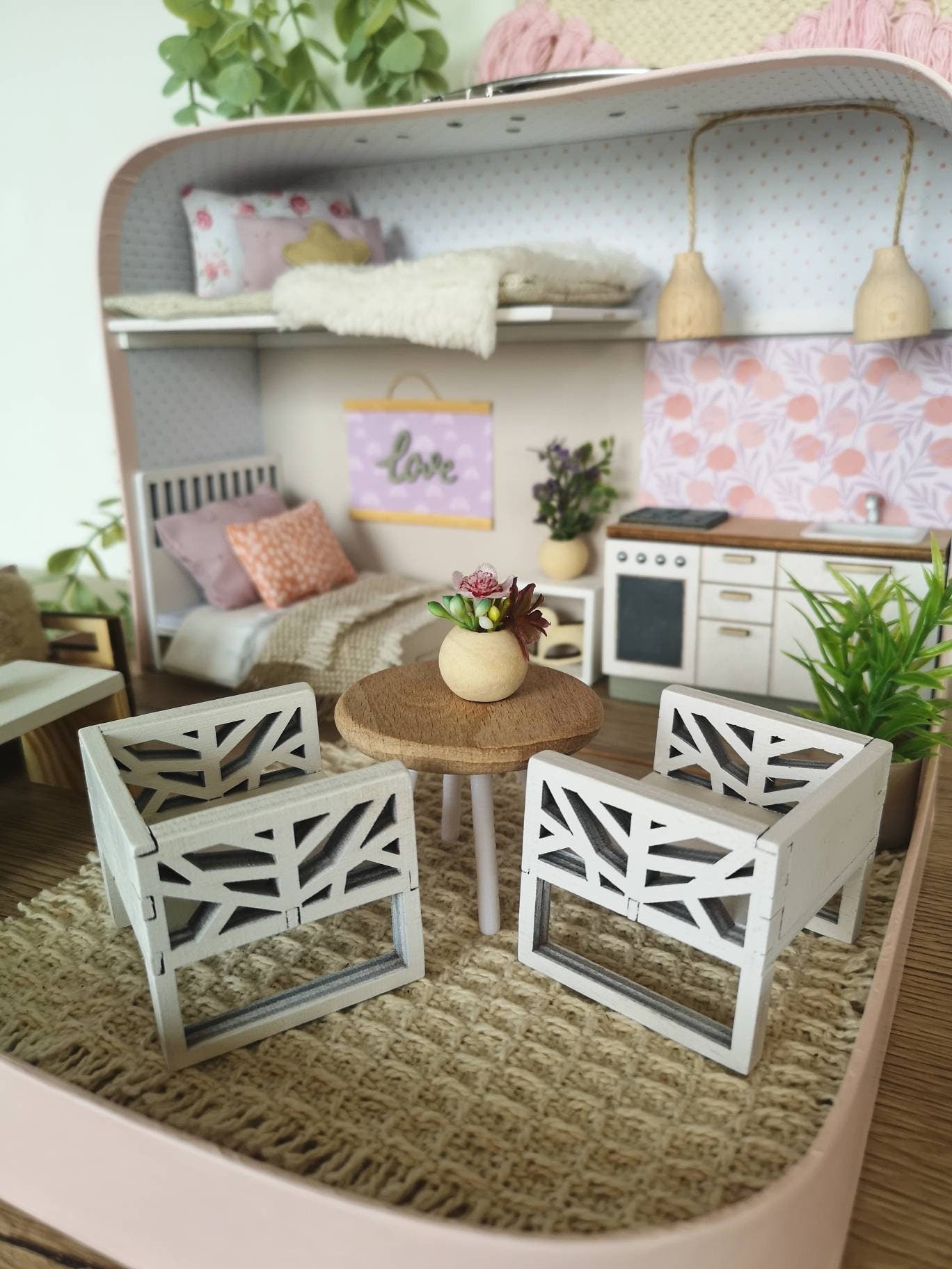 Medium Dollhouse in a Suitcase, BlushHaven, Miniature furniture in 1:12 scale, Maileg mouse house
