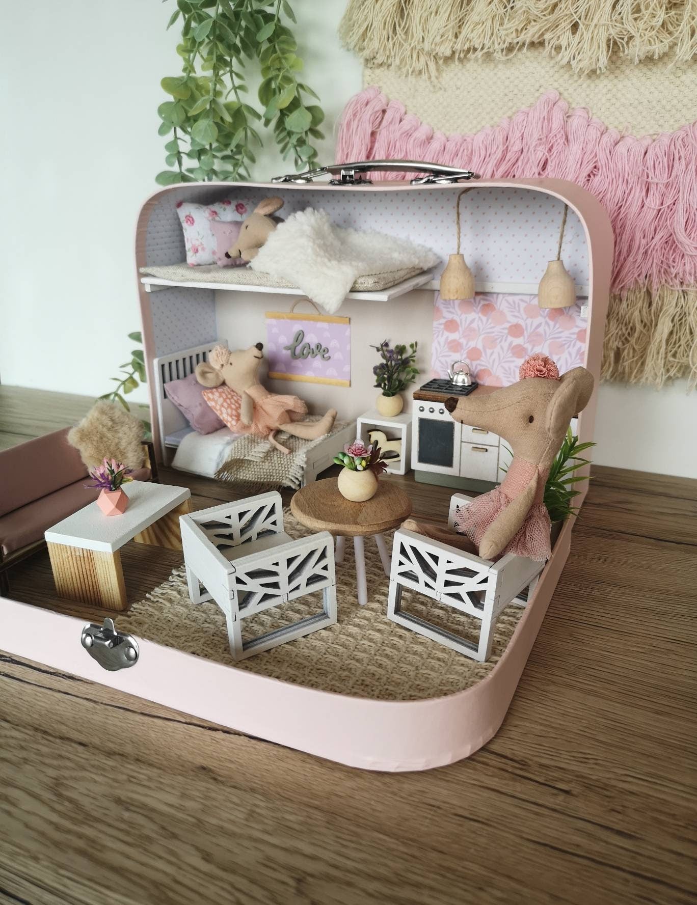 Medium Dollhouse in a Suitcase, BlushHaven, Miniature furniture in 1:12 scale, Maileg mouse house