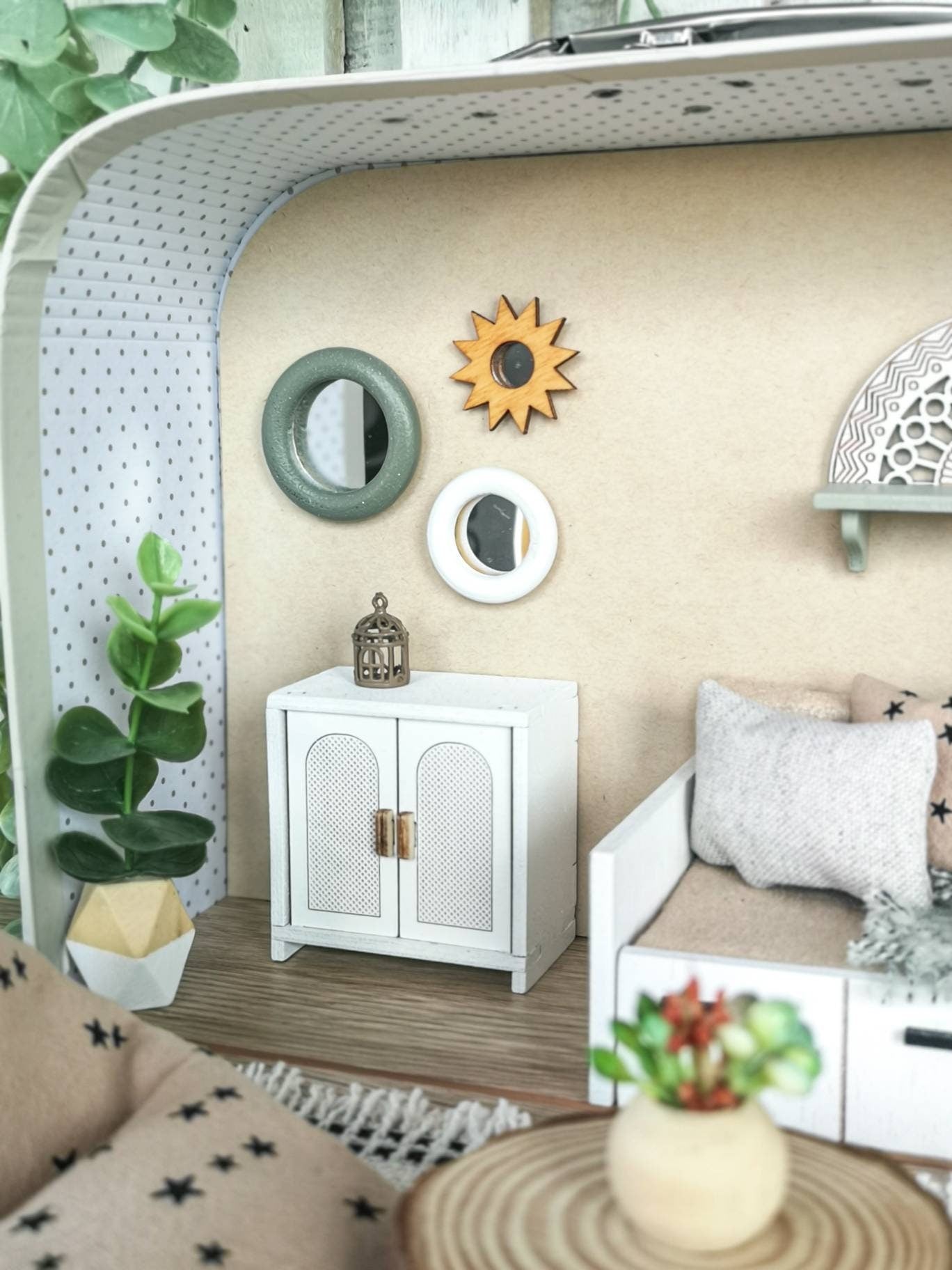 Small Dollhouse in a Suitcase, Dollhouse furniture, Miniature furniture, 1:12 scale, Maileg mouse house