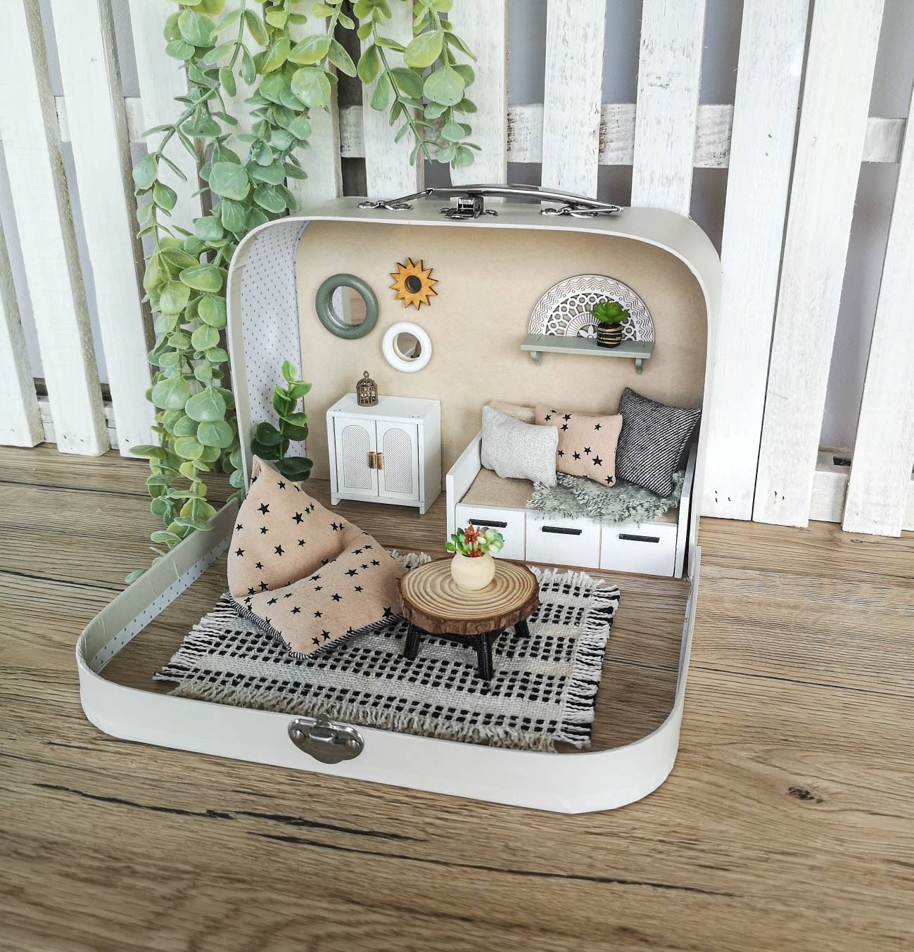 Small Dollhouse in a Suitcase, Dollhouse furniture, Miniature furniture, 1:12 scale, Maileg mouse house
