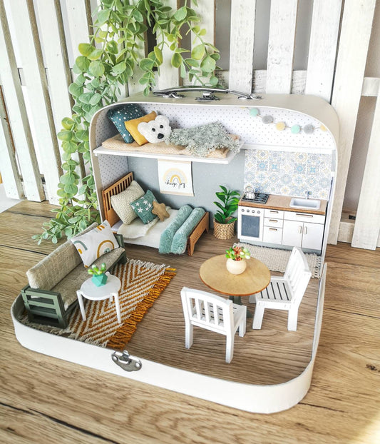 Medium Dollhouse in a Suitcase, The Calm Grove, Miniature furniture in 1:12 scale, Maileg mouse house