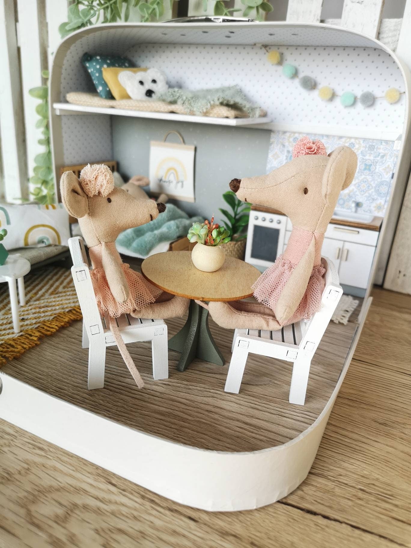 Medium Dollhouse in a Suitcase, The Calm Grove, Miniature furniture in 1:12 scale, Maileg mouse house
