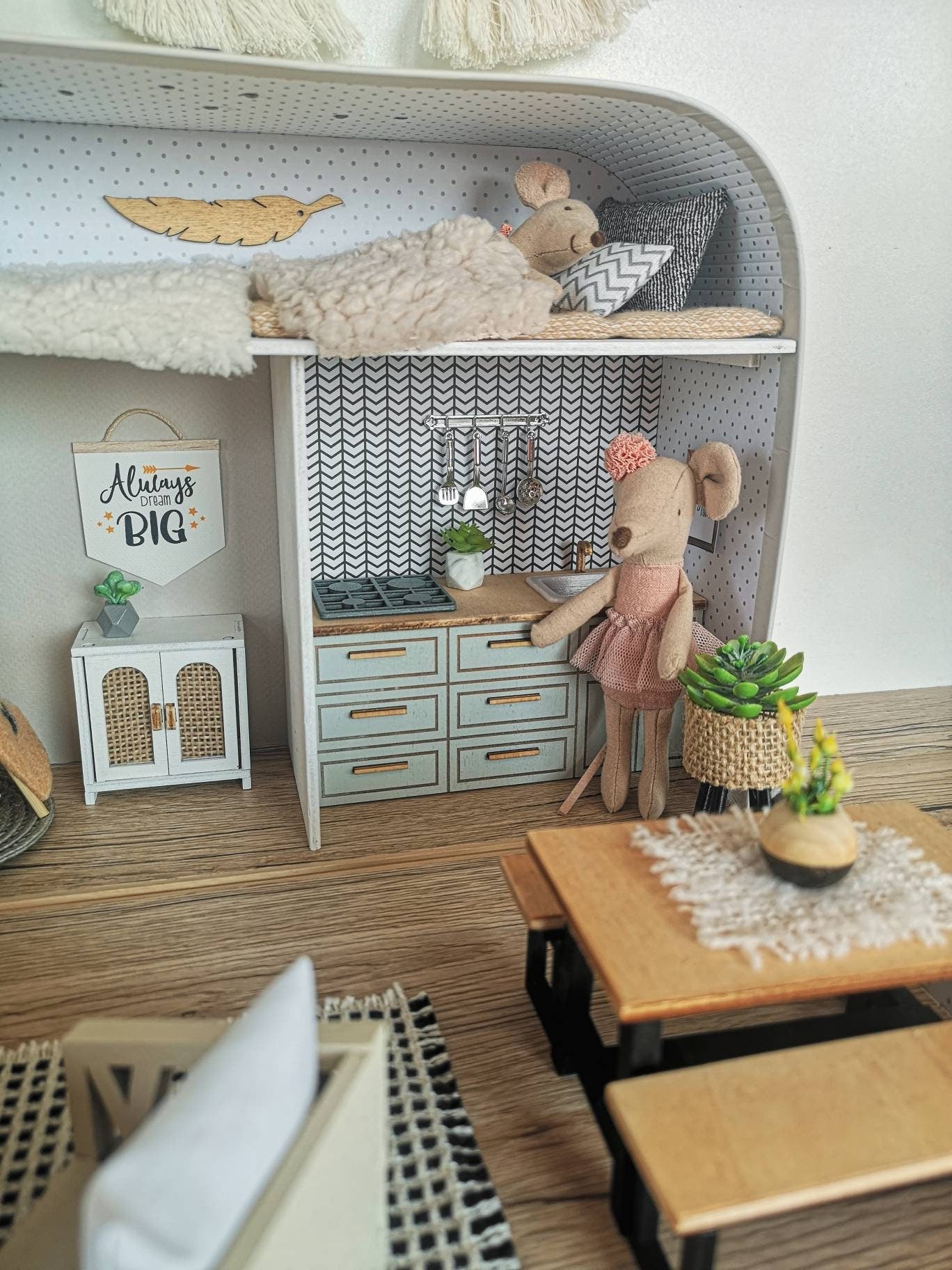 Large Dollhouse in a Suitcase, The Sleepover Suite, Miniature furniture in 1:12 scale, Maileg mouse house