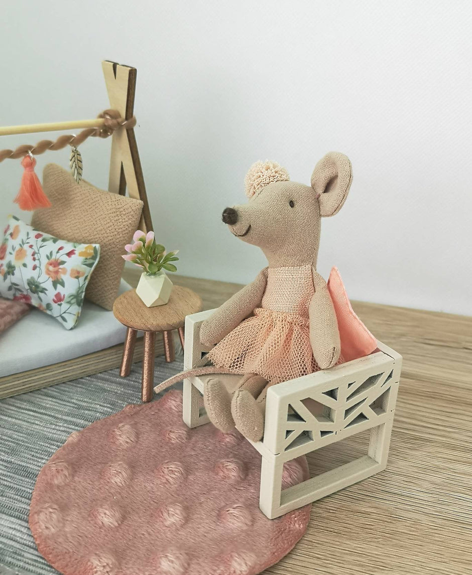Dolhouse kids room set 1:12 scale, Peach Perfect, miniature furniture bundle, maileg mice (perfect for Ikea dollhouse)