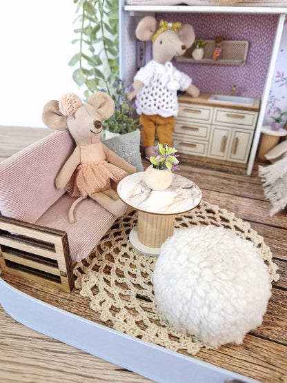 Large Dollhouse in a Suitcase, Lavender Luxe, Miniature furniture in 1:12 scale, Maileg mouse house