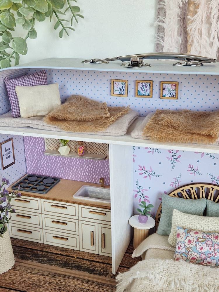 Large Dollhouse in a Suitcase, Lavender Luxe, Miniature furniture in 1:12 scale, Maileg mouse house