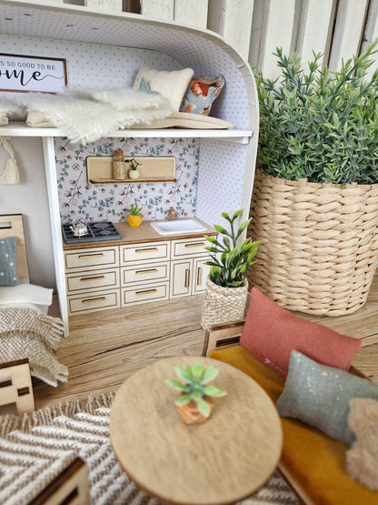Large Dollhouse in a Suitcase, Bluebird Cottage, Miniature furniture in 1:12 scale, Maileg mouse house