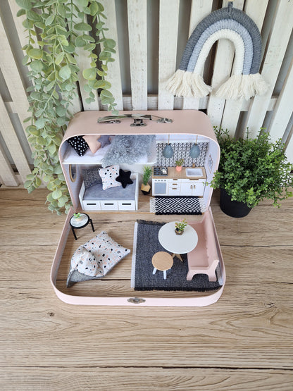 Medium Dollhouse in a Suitcase, Blush Blueberry, Miniature furniture in 1:12 scale, Maileg mouse house