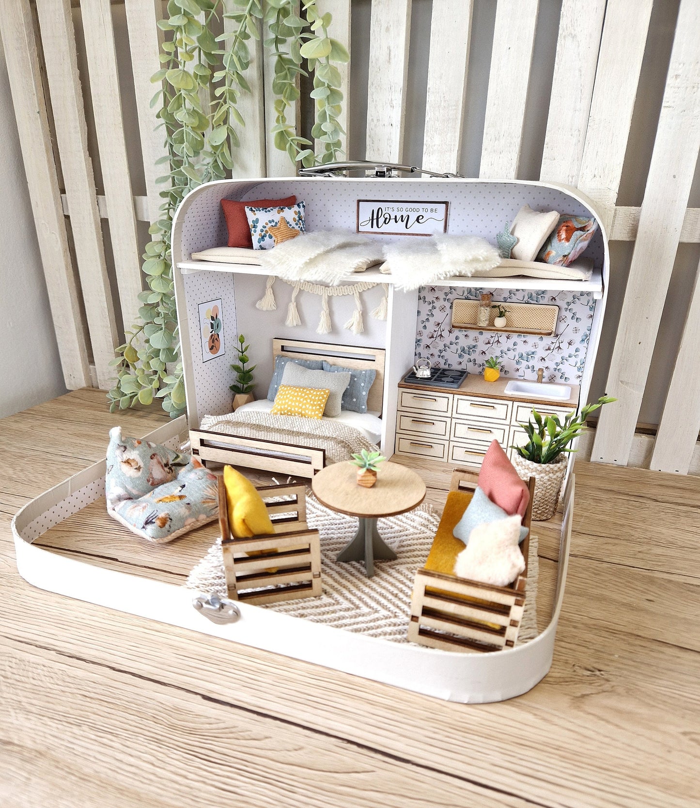Large Dollhouse in a Suitcase, Bluebird Cottage, Miniature furniture in 1:12 scale, Maileg mouse house