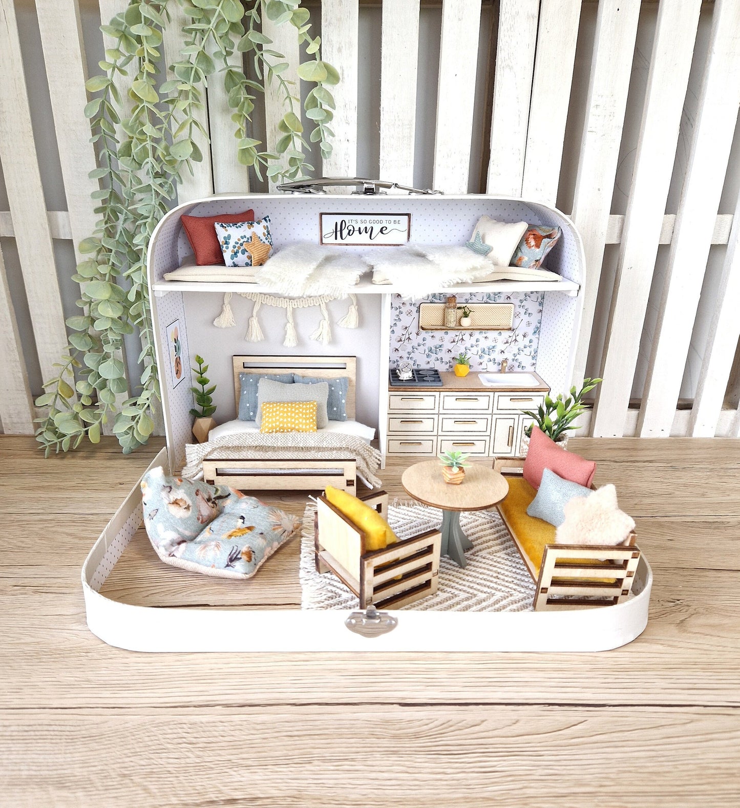Large Dollhouse in a Suitcase, Bluebird Cottage, Miniature furniture in 1:12 scale, Maileg mouse house