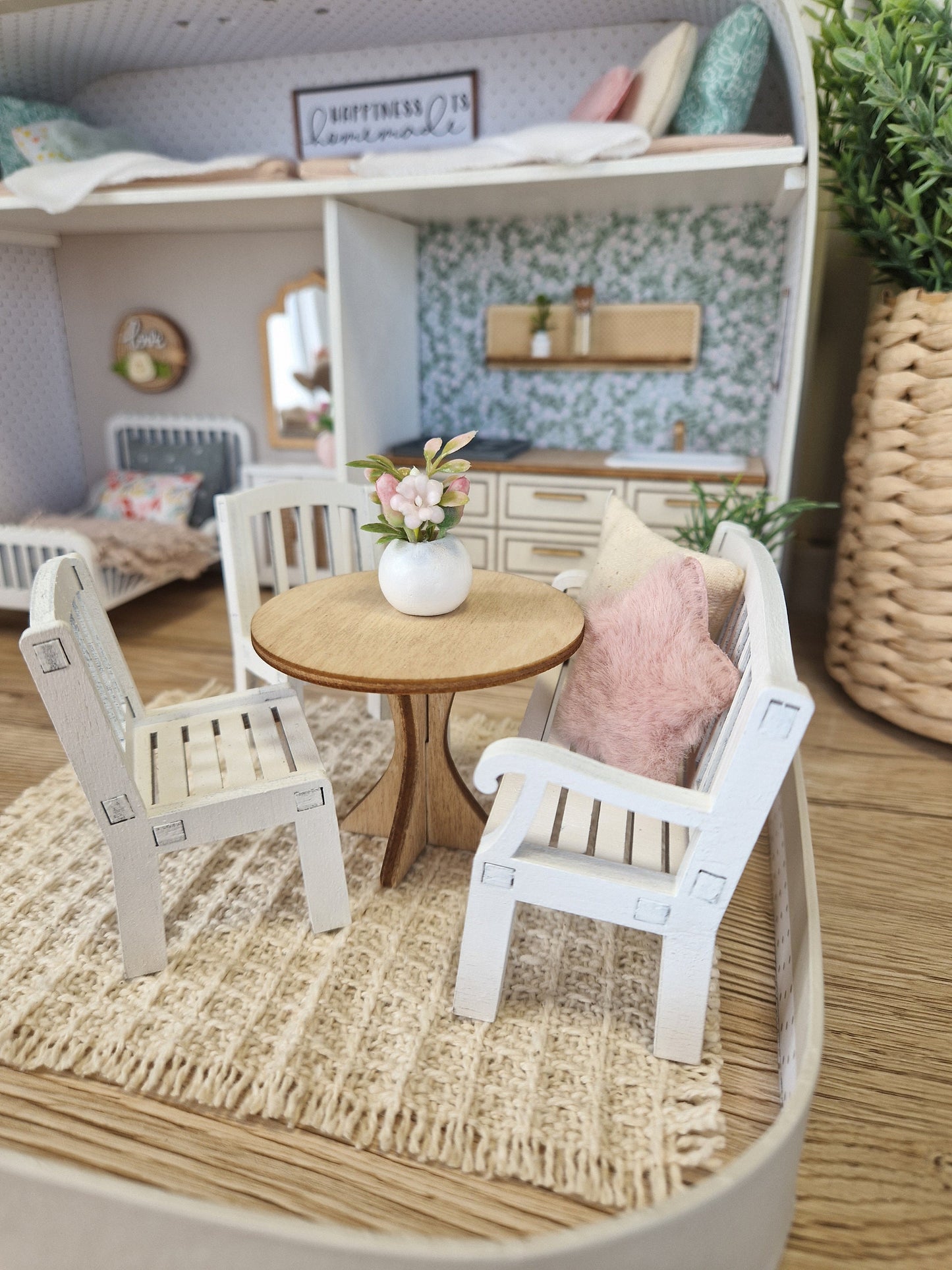 Large Dollhouse in a Suitcase, Pastel Playhouse, Miniature furniture in 1:12 scale, Maileg mouse house