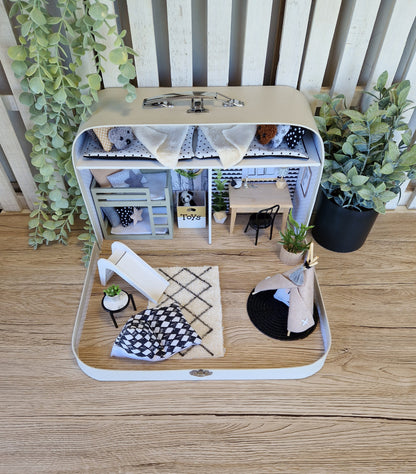 Large Dollhouse in a Suitcase, Shades of Fun, Miniature furniture in 1:12 scale, Maileg mouse house