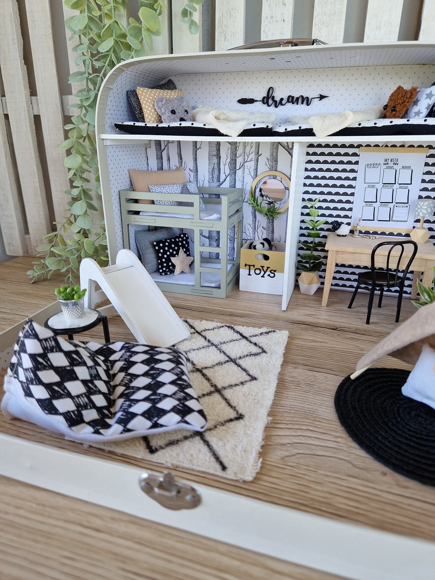 Large Dollhouse in a Suitcase, Shades of Fun, Miniature furniture in 1:12 scale, Maileg mouse house