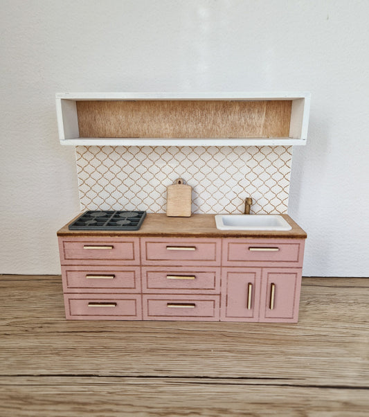 Miniature dollhouse kitchen, 1:12 scale, Blush, miniature furniture (perfect for Ikea dollhouse)