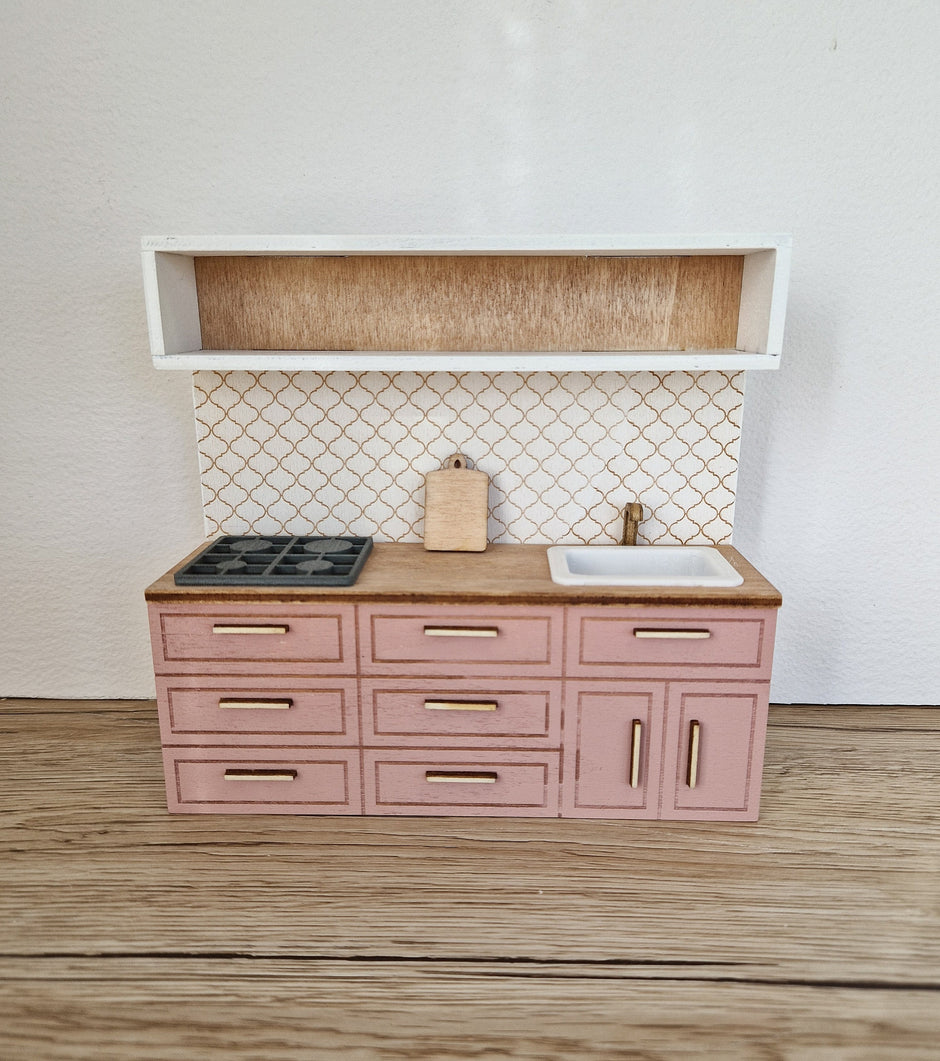 Miniature dollhouse kitchen, 1:12 scale, Blush, miniature furniture (perfect for Ikea dollhouse)