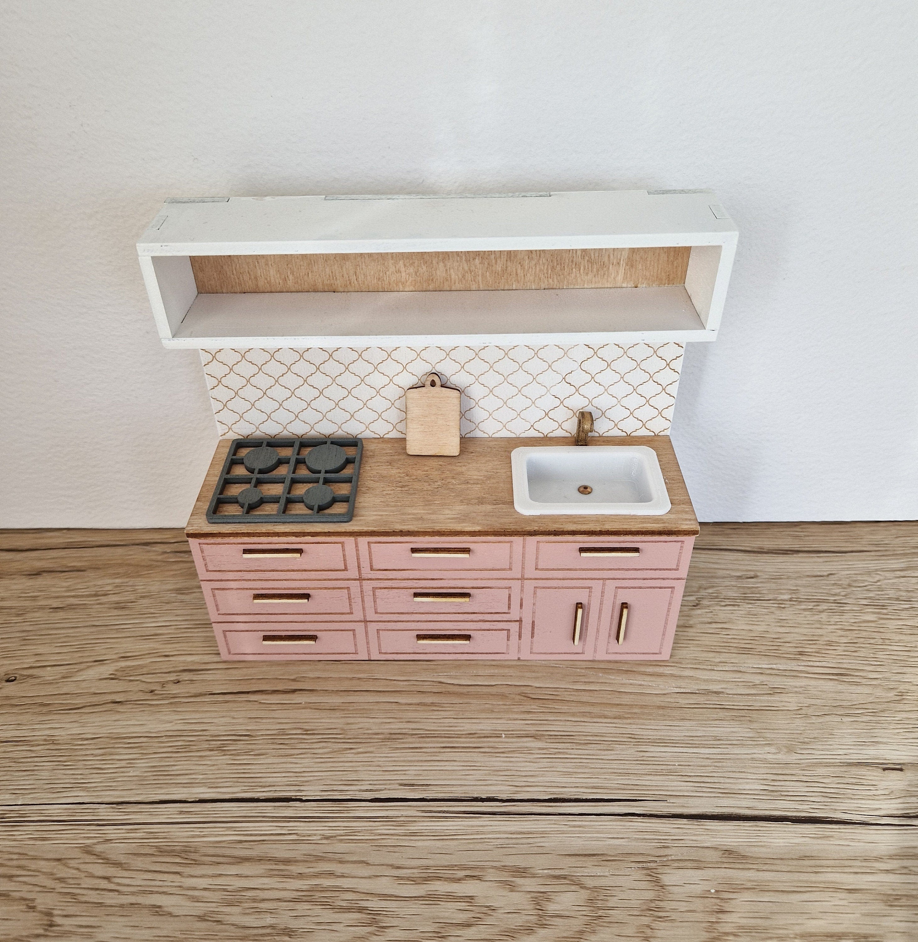 Miniature dollhouse kitchen, 1:12 scale, Blush, miniature furniture (perfect for Ikea dollhouse)