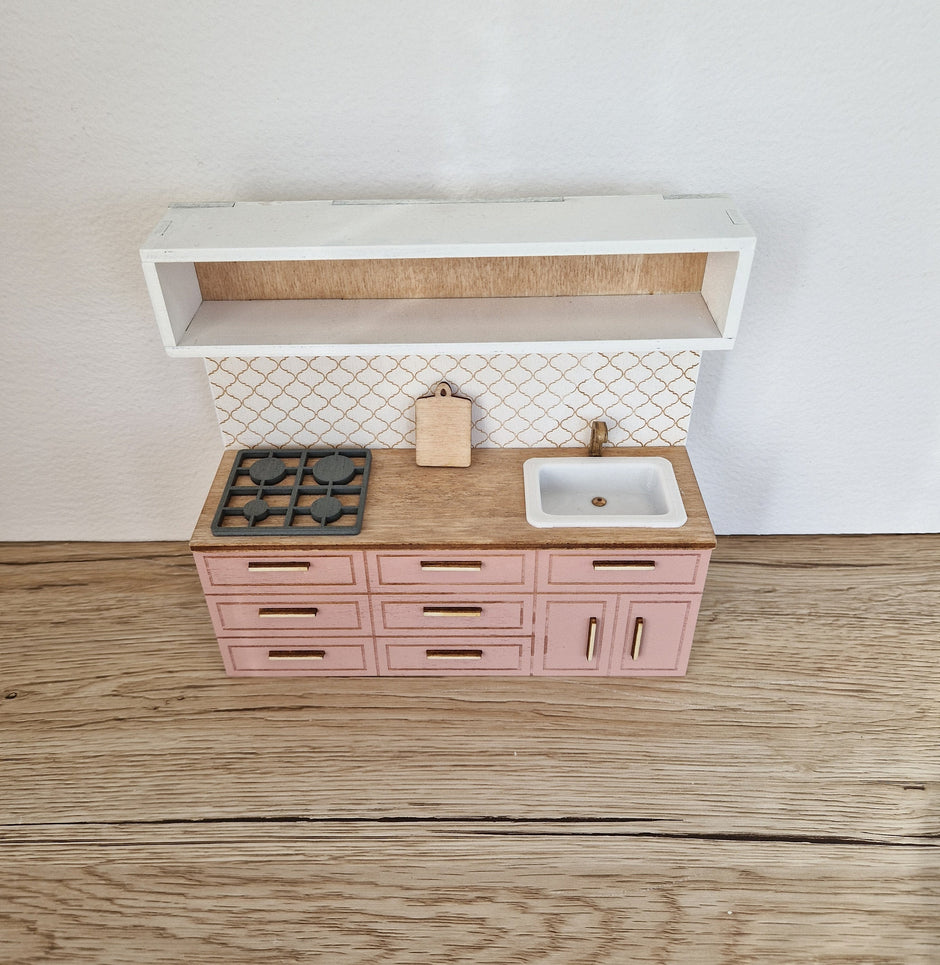 Miniature dollhouse kitchen, 1:12 scale, Blush, miniature furniture (perfect for Ikea dollhouse)