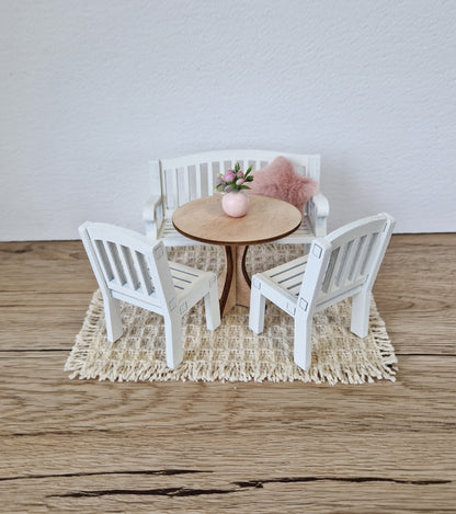 Miniature dining set 1:12 scale, Ivory Blossom, modern miniature dollhouse furniture ( perfect for Ikea Dollhouse)