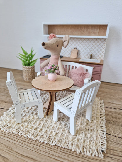 Miniature dining set 1:12 scale, Ivory Blossom, modern miniature dollhouse furniture ( perfect for Ikea Dollhouse)