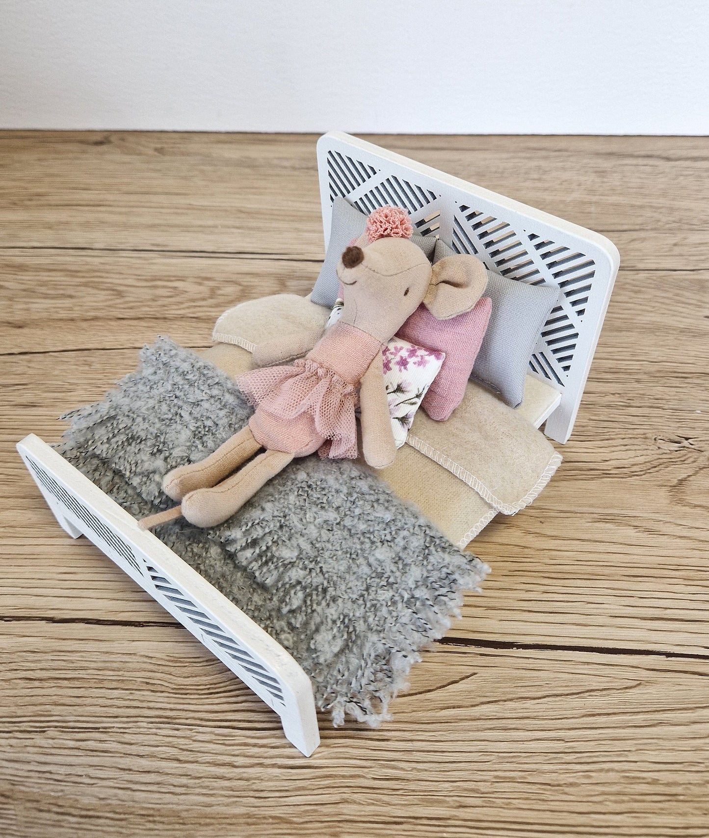 Dollhouse double bed 1:12 scale, miniature furniture bundle (perfect for Ikea Dollhouse)