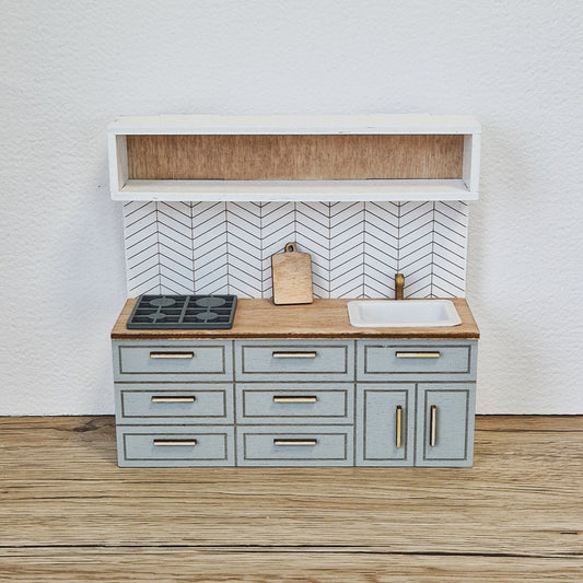Miniature dollhouse kitchen, Gray, 1:12 scale, miniature furniture (perfect for Ikea dollhouse)