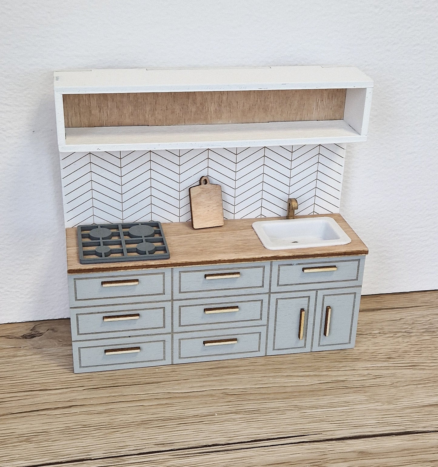Miniature dollhouse kitchen, Gray, 1:12 scale, miniature furniture (perfect for Ikea dollhouse)
