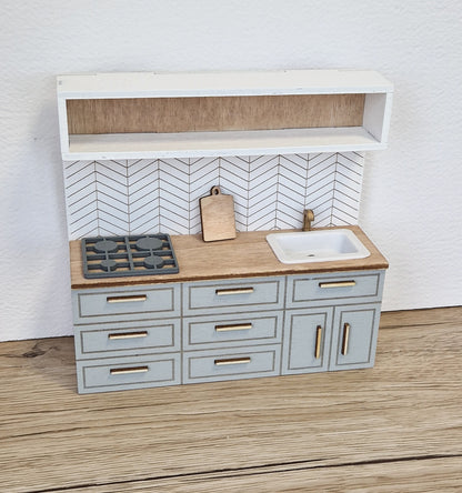 Miniature dollhouse kitchen, Gray, 1:12 scale, miniature furniture (perfect for Ikea dollhouse)