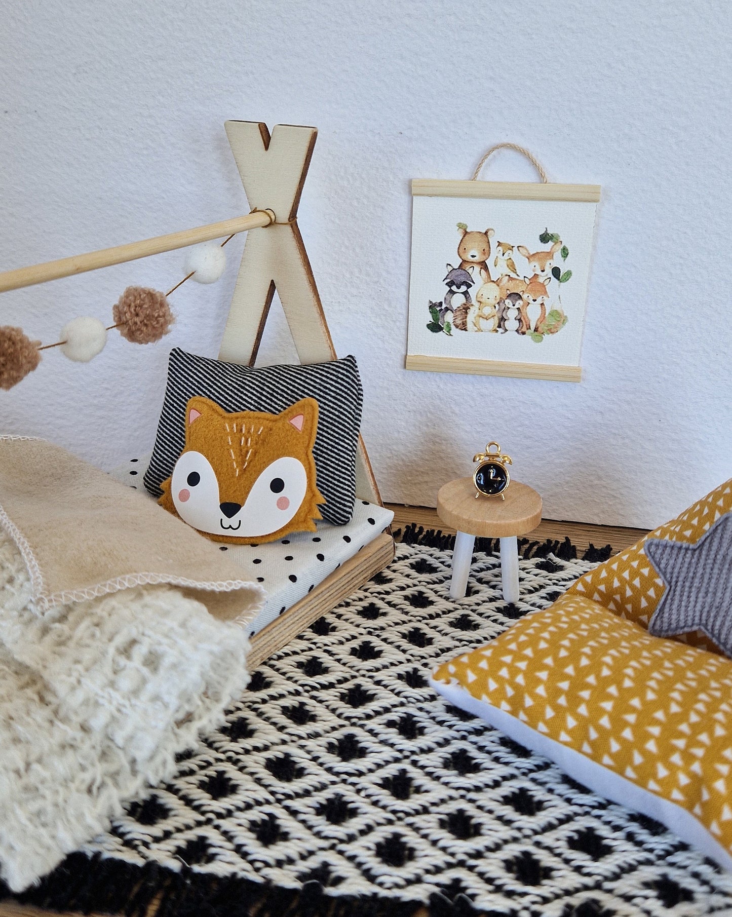 Dolhouse kids room set 1:12 scale, Cozy Fox, miniature furniture bundle, maileg mice (perfect for Ikea dollhouse)
