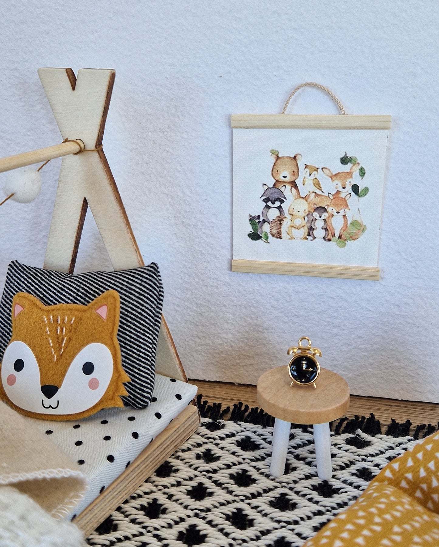 Dolhouse kids room set 1:12 scale, Cozy Fox, miniature furniture bundle, maileg mice (perfect for Ikea dollhouse)