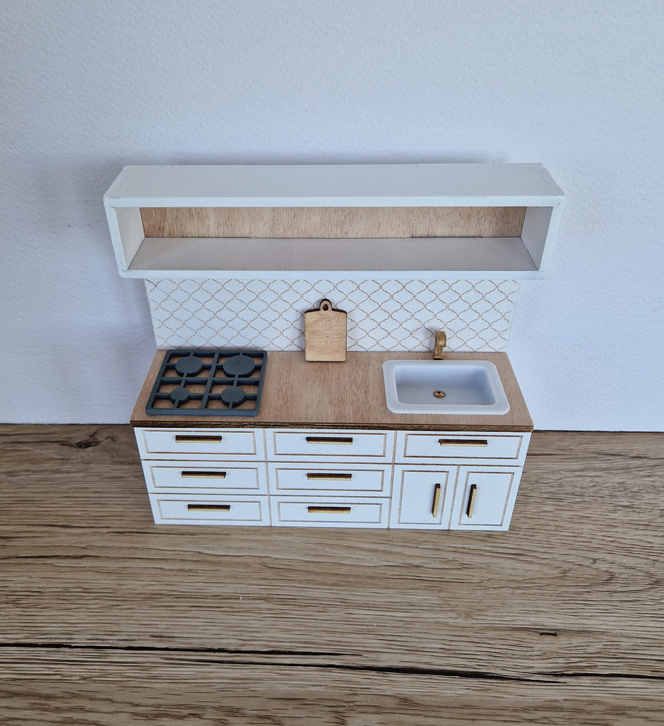 Miniatur-Puppenhausküche, Weiß, Maßstab 1:12, Miniaturmöbel (perfekt für Ikea-Puppenhäuser)
