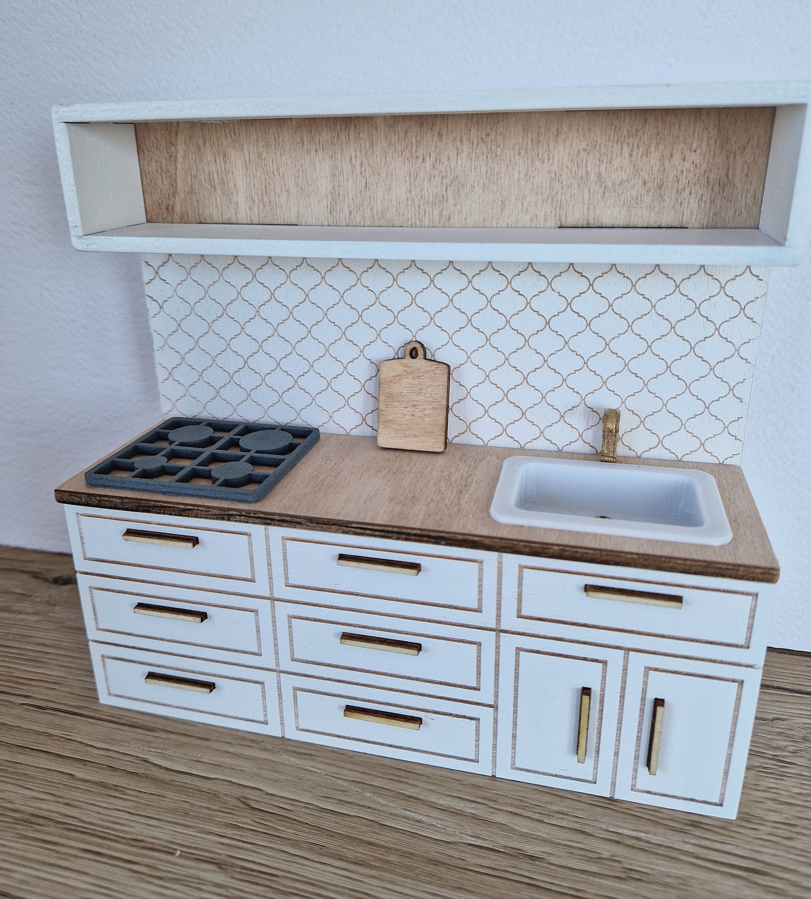 Miniatur-Puppenhausküche, Weiß, Maßstab 1:12, Miniaturmöbel (perfekt für Ikea-Puppenhäuser)