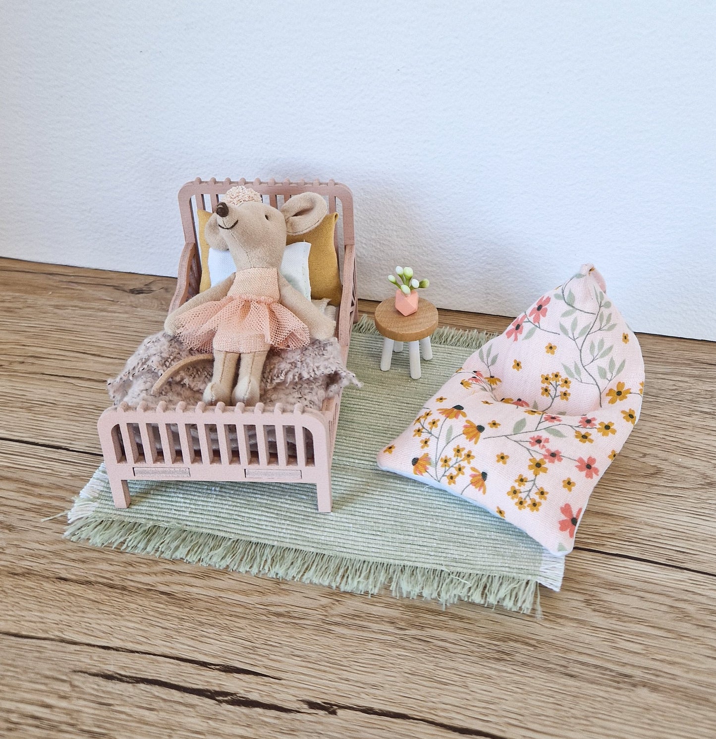 Dolhouse miniature kids room 1:12 scale furniture, Cozy Blush, miniature bed, bean bag (perfect for Maileg mouse)