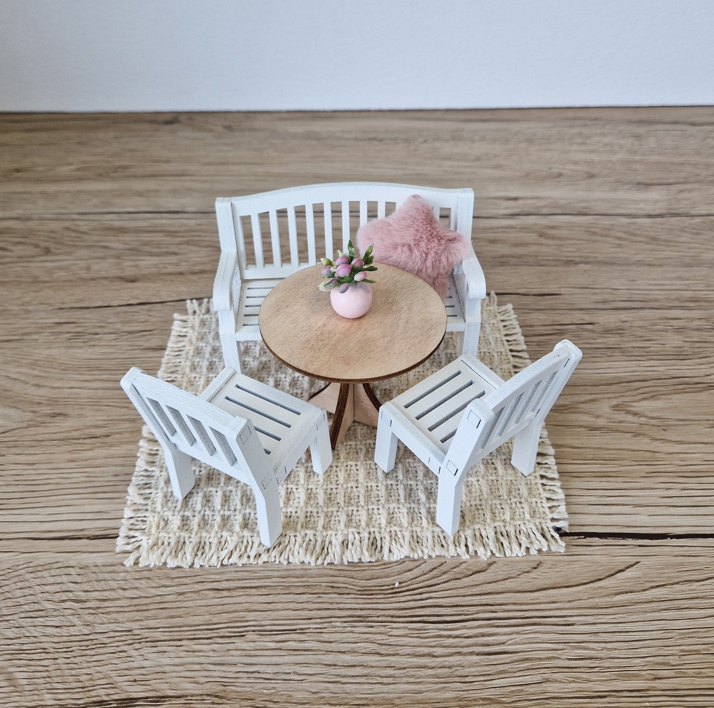 Miniature dining set 1:12 scale, Ivory Blossom, modern miniature dollhouse furniture ( perfect for Ikea Dollhouse)
