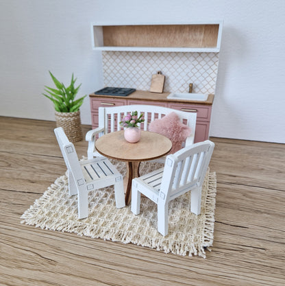 Miniature dining set 1:12 scale, Ivory Blossom, modern miniature dollhouse furniture ( perfect for Ikea Dollhouse)