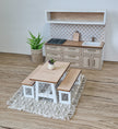 Miniatur-Essgruppe im Maßstab 1:12, Weiß und Holz, moderne Miniatur-Puppenhausmöbel (perfekt für Ikea-Puppenhäuser)