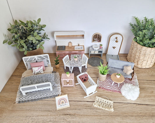 Miniature furniture set, Blush and White, dollhouse 1:12 scale furniture bundle (perfect for Ikea dollhouse)