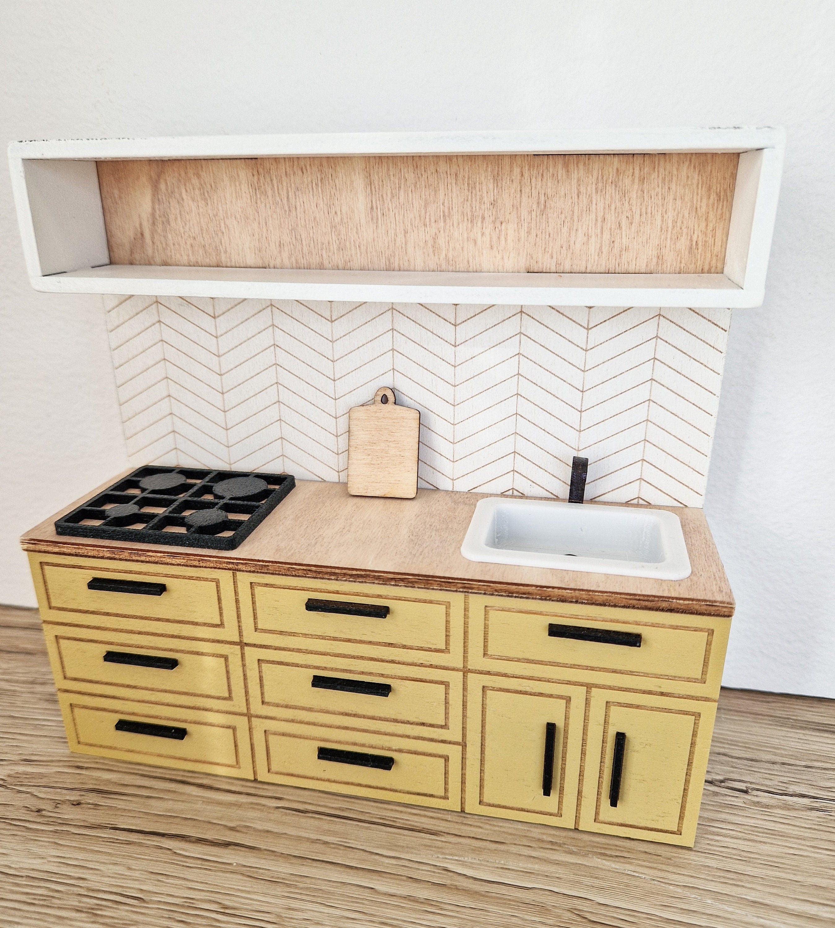 Miniature dollhouse kitchen, Mellow, 1:12 scale, miniature furniture (perfect for Ikea dollhouse)