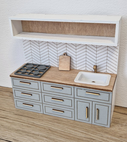 Miniature dollhouse kitchen, Gray, 1:12 scale, miniature furniture (perfect for Ikea dollhouse)